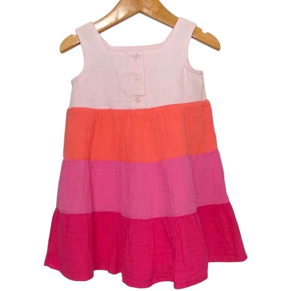 Baby Gap Rainbow Tiered Gauze Dress Pink Orange Cotton 18-24M